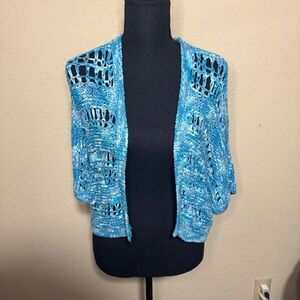 Chicos Size 1 Blue Open-Knit Women's Sweater Cardigan Cover Shawl Wrap